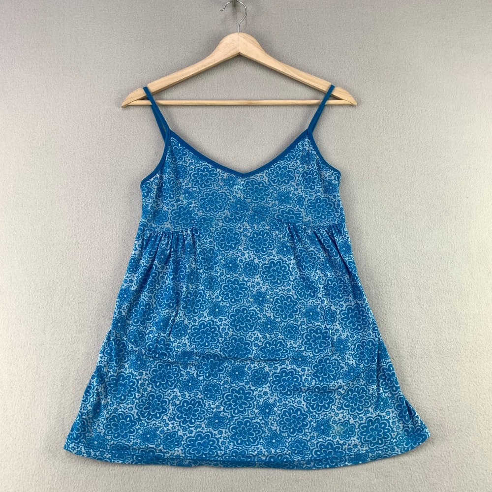 VTG Damsel Cami Tank Top Women Medium Blue Floral Y2K Babydoll Empire Waist